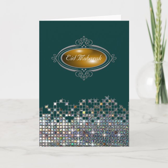 Elegant Sequin Eid Mubarak Holiday Card (Front)