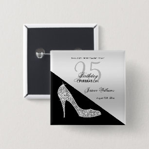 Elegant Sequin Stiletto, Silver & Black Birthday   15 Cm Square Badge