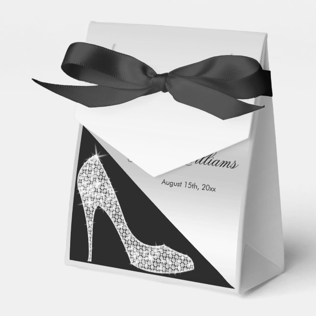 Elegant Sequin Stiletto, Silver & Black Birthday Favour Box (Front Side)