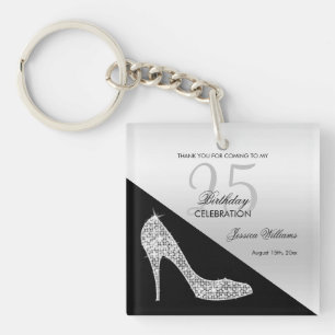 Elegant Sequin Stiletto, Silver & Black Birthday   Key Ring