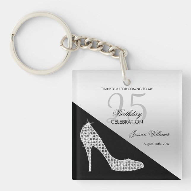 Elegant Sequin Stiletto, Silver & Black Birthday   Key Ring (Front)
