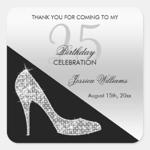 Elegant Sequin Stiletto, Silver & Black Birthday  Square Sticker