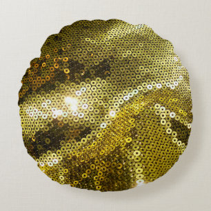 Elegant sequined sparkling textile close up. More  Round Cushion