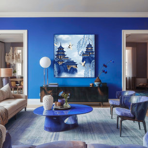 Elegant Serene Blue Chinoiserie Mountain Decoupage Tissue Paper