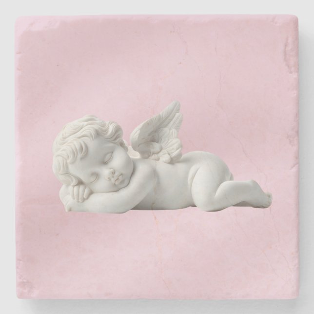 Elegant Serene Dreamy Pink White Stone Baby Angel Coaster (Front)