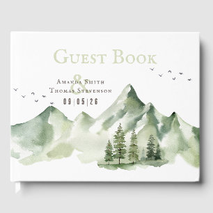 Elegant serene green mountain landscape guest book