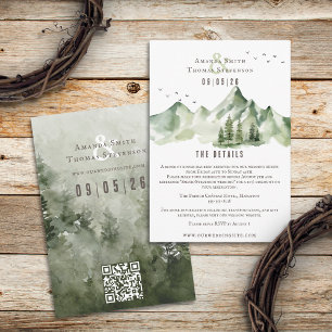 Elegant serene green mountain landscape QR code Enclosure Card