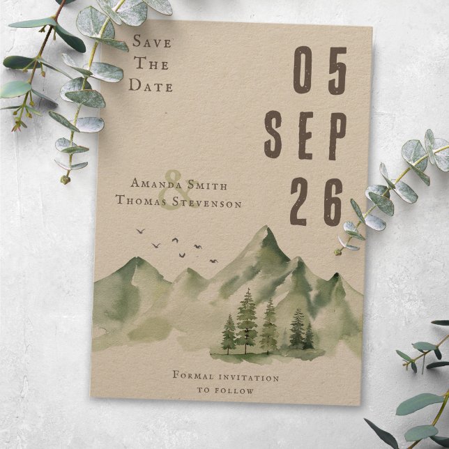 Elegant serene green mountain landscape save the date (Creator Uploaded)