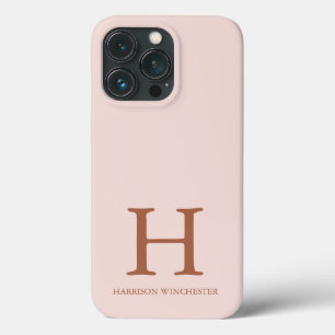 Elegant serif monogram name plain blush pink iPhone 13 pro case