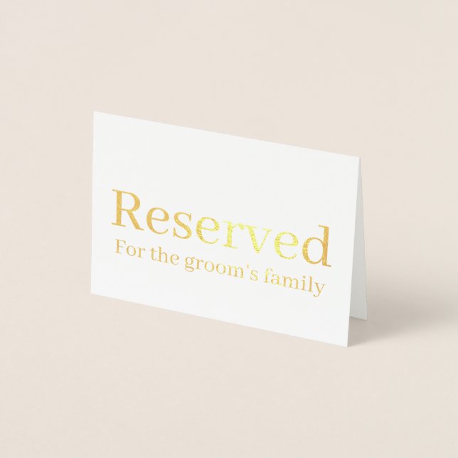 Elegant Serif Reserved Wedding Table place Foil Card (Front)