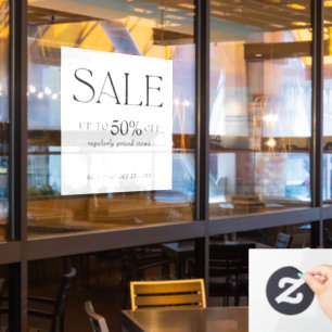 Elegant Serif Retail Black and White Sale Window Cling