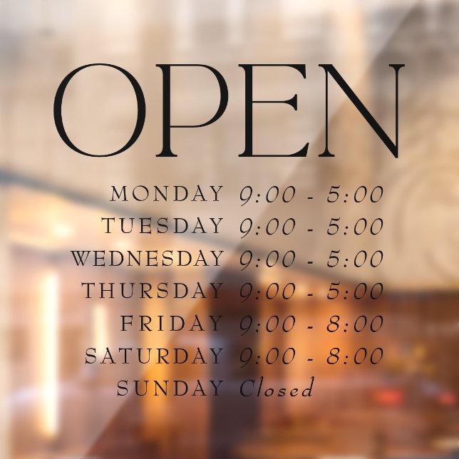 Elegant Serif Retail Open Sign Store Hours (Sheet 2)