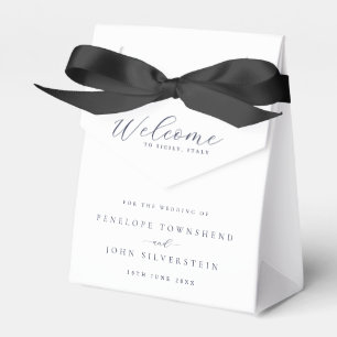 Elegant Serif Script Text Welcome Wedding Favour Box