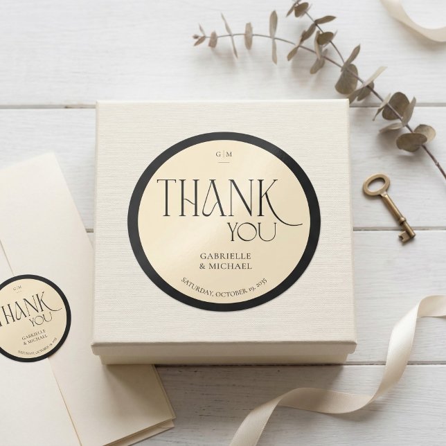 Elegant Serif Typography "Thank You" Wedding Favor Classic Round Sticker (Creator Uploaded)