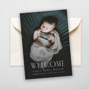 Elegant Serif Welcome Baby Photo Birth Announcement