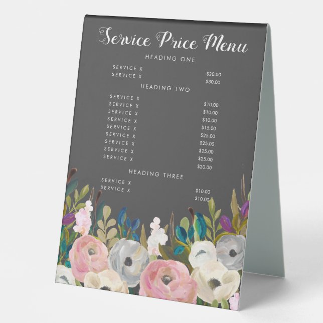 Elegant Service Price Menu Custom Made Table Table (Front)