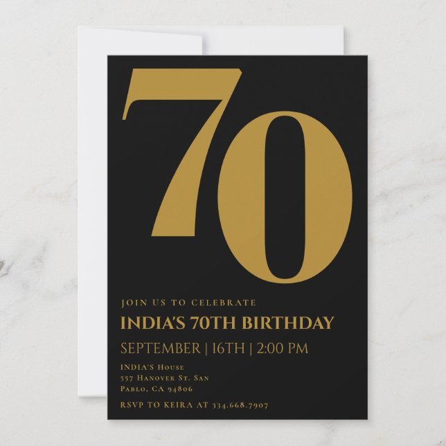 Elegant Seventy Black & Gold 70th Birthday Invitation (Front)