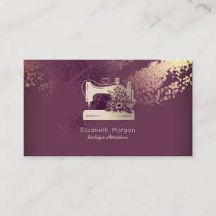 Elegant Sewing Machine Seamstress Burgundy Business Card
