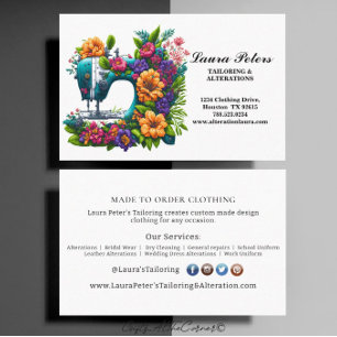 Elegant Sewing Machine Tropical Flower Tailoring   Business Card