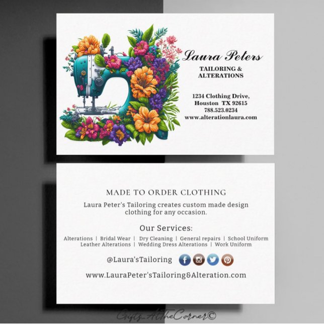 Elegant Sewing Machine Tropical Flower Tailoring   Business Card (Creator Uploaded)