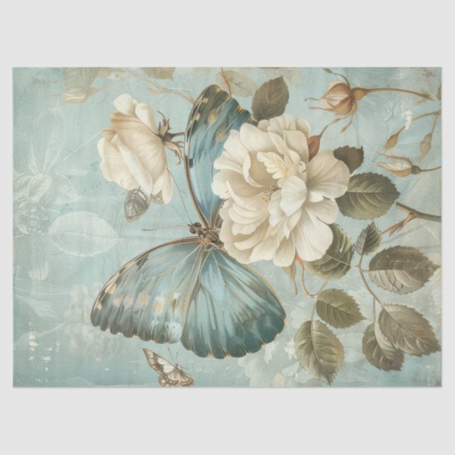 Elegant shabby chic butterfly & roses tissue paper (Front)
