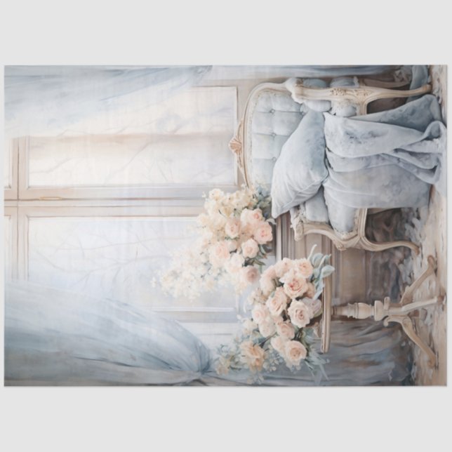 Elegant shabby chic cosy nook sofa and flowers tissue paper (Front)