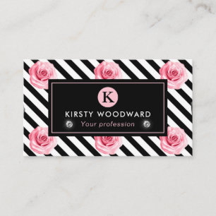 Elegant Shabby Chic Pink and Black Roses Pattern Business Card