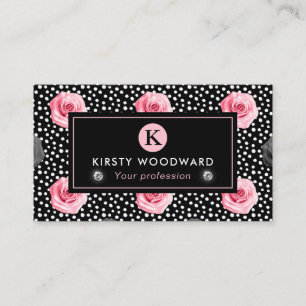 Elegant Shabby Chic Pink and Black Roses Pattern Business Card