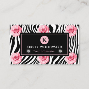 Elegant Shabby Chic Pink and Black Roses Pattern Business Card