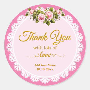 Elegant Shabby Chic Pink Floral Thank you Classic Round Sticker