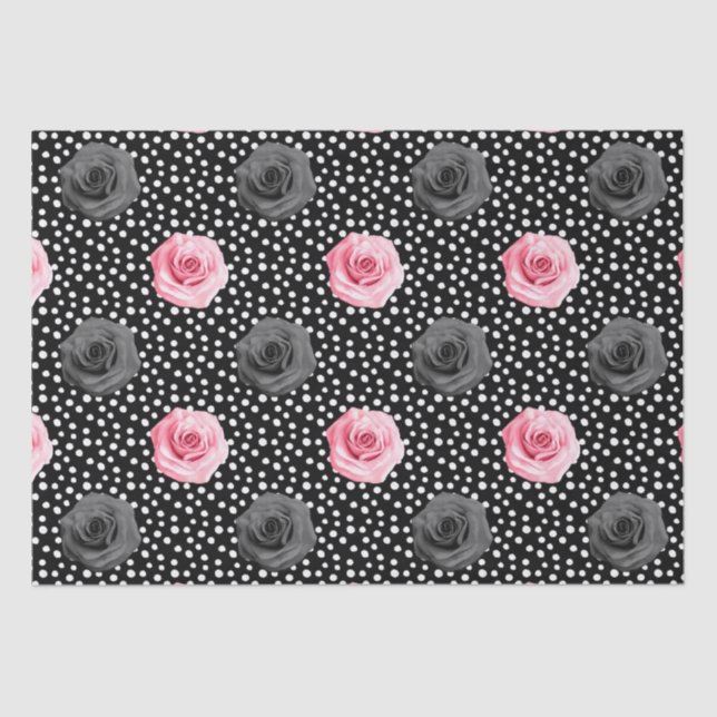 Elegant Shabby Chic Pink Roses and Polka Dot Tissue Paper (Front)