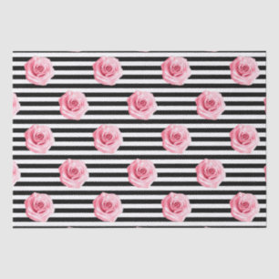 Elegant Shabby Chic Pink Roses and Stripes Tissue Paper