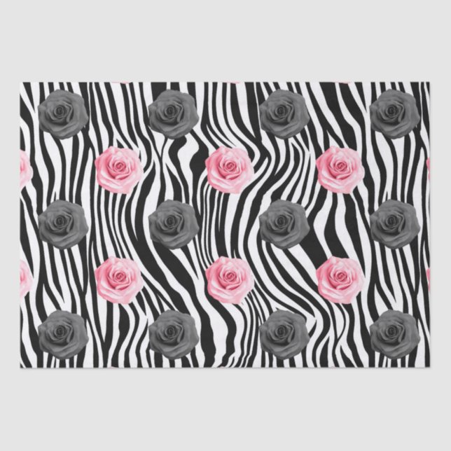 Elegant Shabby Chic Pink Roses and Zeba Stripes Tissue Paper (Front)