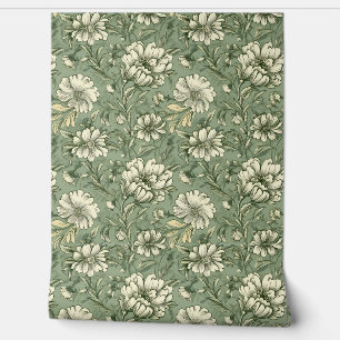 Elegant Shabby chic sage green white flowers Wallpaper
