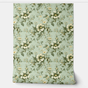 Elegant Shabby chic sage green white flowers Wallpaper