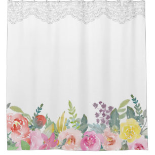 Elegant Shabby Chic Spring Floral Lace Shower Curtain