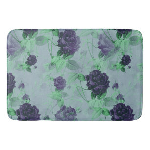Elegant Shabby Chic Vintage Blue Rose Illustration Bath Mat