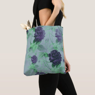 Elegant Shabby Chic Vintage Blue Rose Illustration Tote Bag