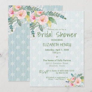 Elegant Shabby Chic Vintage Floral Bridal Shower Invitation