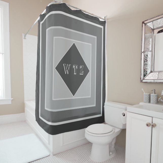Elegant Shades Of Grey Monogram Shower Curtain (In Situ)