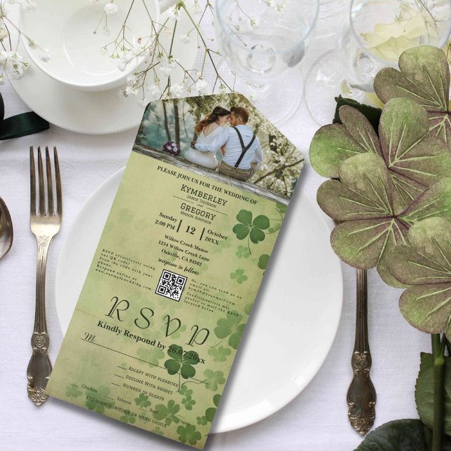 Elegant Shamrock Clover Irish Celtic Photo QR Code All In One Invitation (Creator Uploaded)