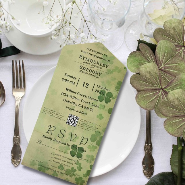 Elegant Shamrock Clover Irish Celtic QR Code All In One Invitation (Creator Uploaded)