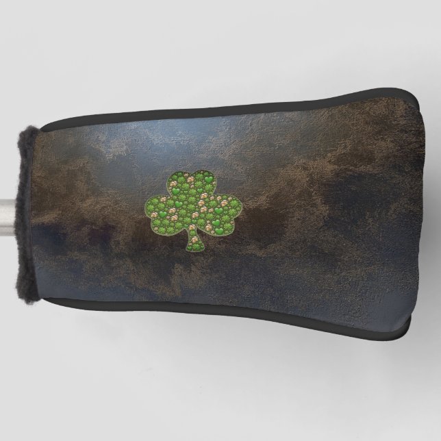 Elegant Shamrock, Clover, Leather Look Golf Head Cover (Front)
