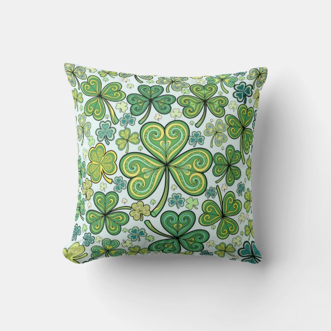 Elegant Shamrock Clover Pattern Throw Pillow (Front)
