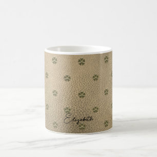 Elegant  Shamrock Patrick's Day, Leather Coffee Mug