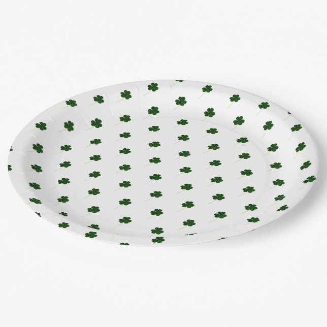 Elegant Shamrock Pattern Irish Good Luck Clovers Paper Plate (Angled)