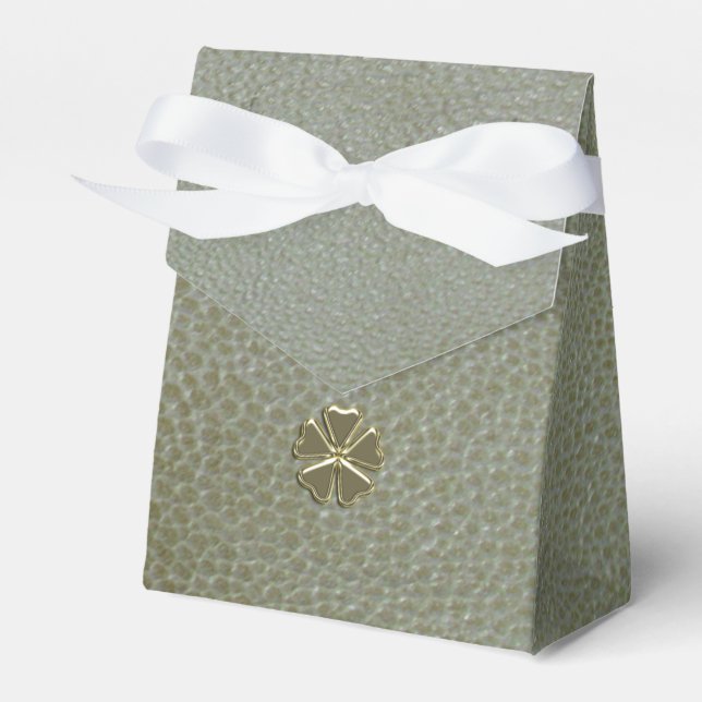 Elegant Shamrock St.Patrick`s Day,Green Leather Favour Box (Front Side)