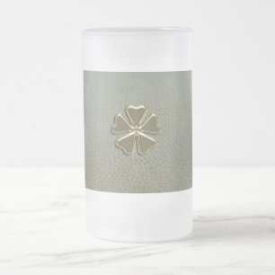 Elegant Shamrock St.Patrick`s Day,Green Leather Frosted Glass Beer Mug
