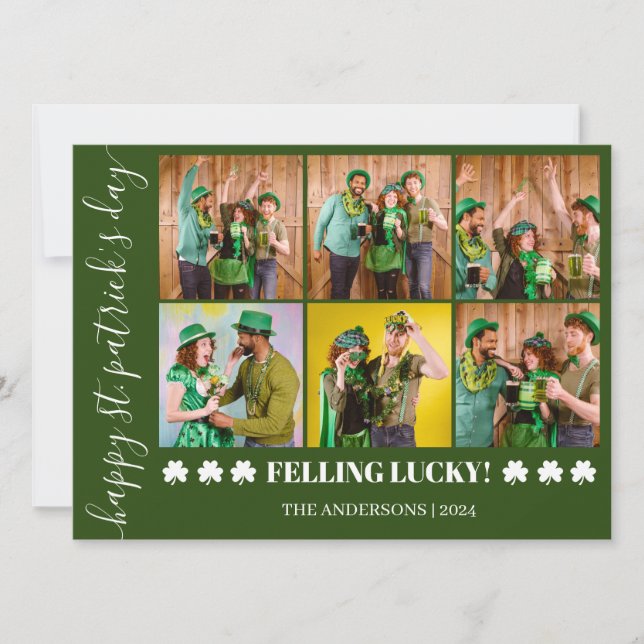 Elegant Shamrock St. Patrick's Day Family photo Holiday Card (Front)