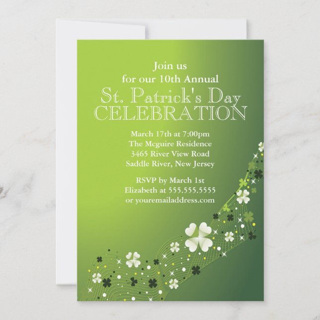 Elegant Shamrock St. Patrick's Party Invitation (Front)